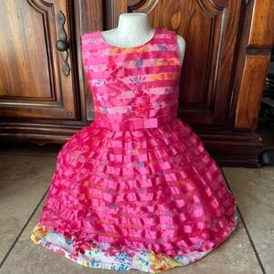 Children's Place 4T girls hot pink Party puffy‎ Dress Floral Ruffle Sleeveless